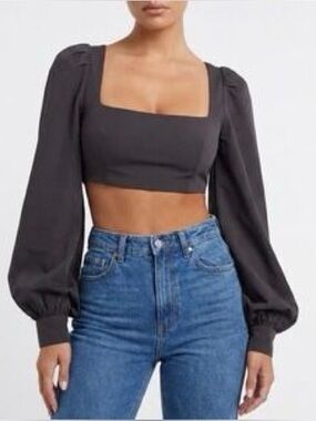 Naked Wardrobe Crop Top Black Long Sleeve Corset Bustier Size S